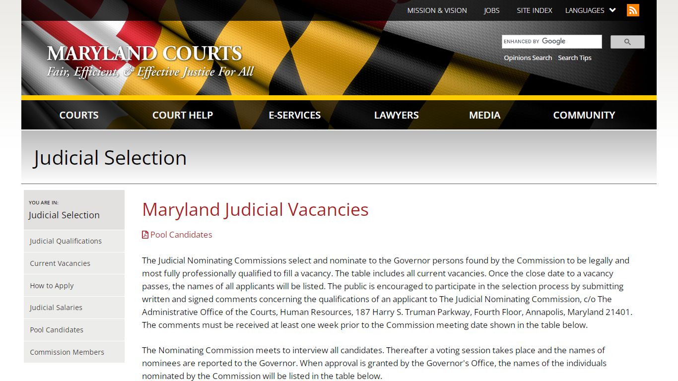 Maryland Judicial Vacancies | Maryland Courts